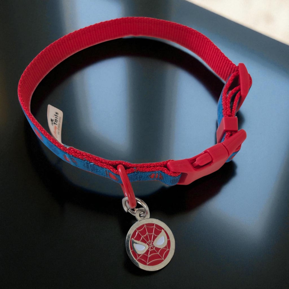 Disney Tails Spider-Man Dog Collar – Adjustable w/ Charm (Fits Small Breeds)